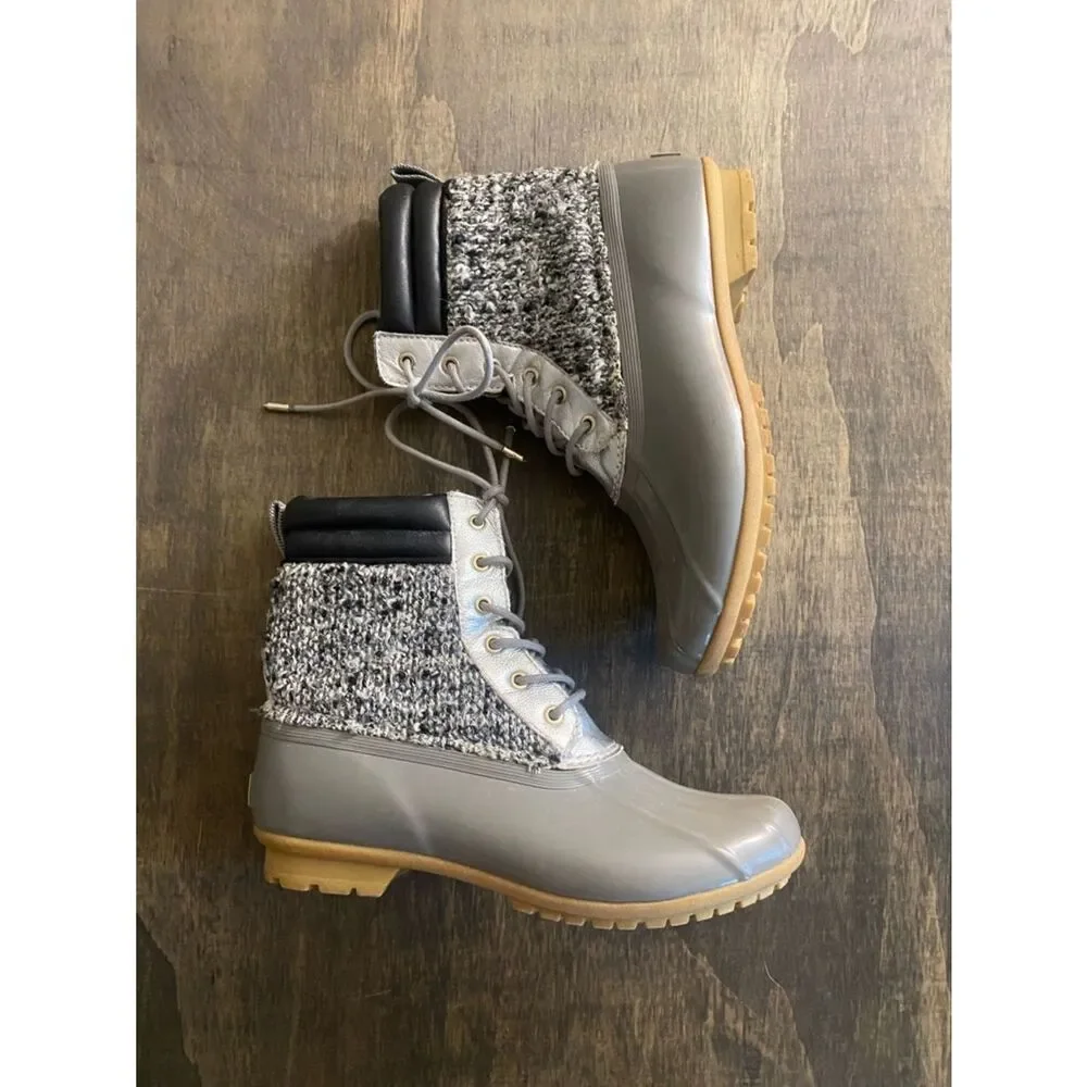 Sam Edelman Gray Knit-Trim Waterproof Lace-Up Boots